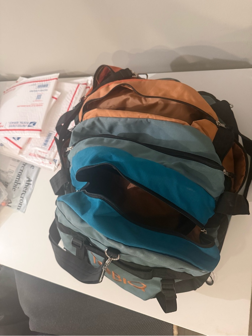 TOBIQ Colorblock Travel Duffel Bag in Orange, Yellow, Teal & Aqua - Picture 4 of 6